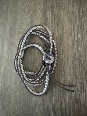 Victoria Emerson Wrap Bracelet brown cord with clear beads